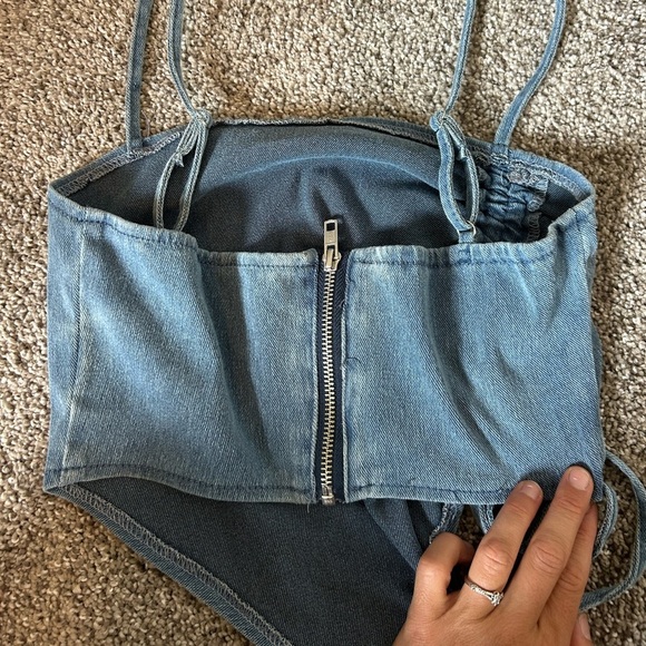 Blue Asymmetrical Denim Top with back zipper - Picture 6 of 6